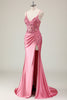 Load image into Gallery viewer, Sparkly Coral Mermaid Sequins Spaghetti Straps Corset Long Prom Dress with Slit