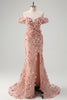 Load image into Gallery viewer, Blush Mermaid Off the Shoulder Slit Long Prom Dress With 3D Flowers