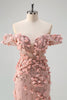 Load image into Gallery viewer, Blush Mermaid Off the Shoulder Slit Long Prom Dress With 3D Flowers