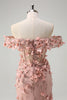 Load image into Gallery viewer, Blush Mermaid Off the Shoulder Slit Long Prom Dress With 3D Flowers