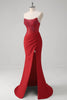 Load image into Gallery viewer, Sparkly Red Mermaid Corset Strapless Long Prom Dress With Slit