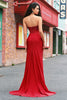 Load image into Gallery viewer, Sparkly Red Mermaid Corset Strapless Long Prom Dress With Slit