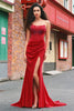 Load image into Gallery viewer, Beaded Strapless Mermaid Corset Long Red Prom Dress with Slit