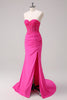 Load image into Gallery viewer, Fuchsia Mermaid Strapless Ruched Corset Long Prom Dress with Slit