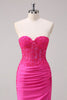 Load image into Gallery viewer, Fuchsia Mermaid Strapless Ruched Corset Long Prom Dress with Slit