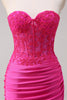 Load image into Gallery viewer, Fuchsia Mermaid Strapless Ruched Corset Long Prom Dress with Slit