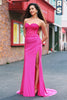 Load image into Gallery viewer, Mermaid Applique Strapless Corset Long Fuchsia Prom Dress with Slit