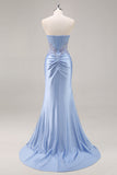 Dark Green Strapless Mermaid Sequin Long Plus Size Prom Dress with Slit