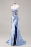 Dark Green Strapless Mermaid Sequin Long Plus Size Prom Dress with Slit