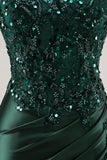 Strapless Mermaid Dark Green Sequin Prom Dress with Slit