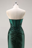 Strapless Mermaid Dark Green Sequin Prom Dress with Slit