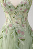 Load image into Gallery viewer, Green A line Spaghetti Straps Appliqued Corset Long Prom Dress With Tulle