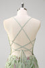 Load image into Gallery viewer, Green A line Spaghetti Straps Appliqued Corset Long Prom Dress With Tulle