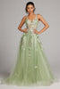 Load image into Gallery viewer, Green A Line Sequin Corset Embroidered Long Prom Dress With Slit