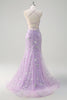 Load image into Gallery viewer, Sparkly Lilac Mermaid Sheer Corset Sequin Prom Dress with Lace Up Back