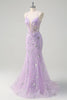 Load image into Gallery viewer, Sparkly Lilac Mermaid Sheer Corset Sequin Prom Dress with Lace Up Back