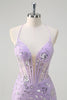 Load image into Gallery viewer, Sparkly Lilac Mermaid Sheer Corset Sequin Prom Dress with Lace Up Back