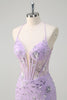 Load image into Gallery viewer, Sparkly Lilac Mermaid Sheer Corset Sequin Prom Dress with Lace Up Back