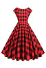 Load image into Gallery viewer, Red and Black Plaid A-Line V-Neck 1950s Dress