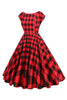 Load image into Gallery viewer, Red and Black Plaid A-Line V-Neck 1950s Dress