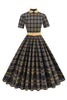 Load image into Gallery viewer, Black Plaid A-Line Peter Pan Collar Midi 1950s Dress