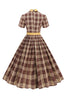 Load image into Gallery viewer, Black Plaid A-Line Peter Pan Collar Midi 1950s Dress