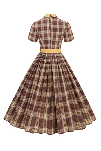 Black Plaid A-Line Peter Pan Collar Midi 1950s Dress