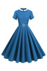 Load image into Gallery viewer, Blue Round Neck A-Line Midi 1950s Dress