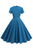 Load image into Gallery viewer, Blue Round Neck A-Line Midi 1950s Dress