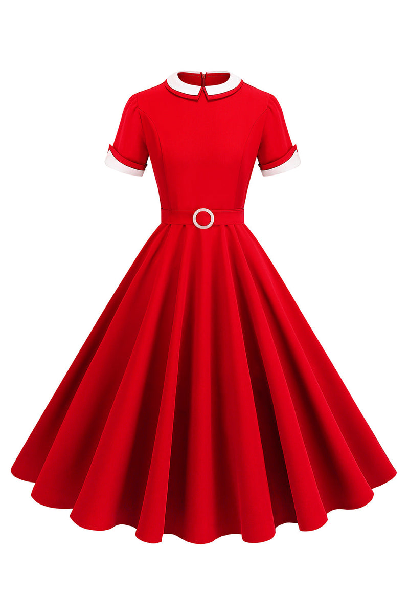 Load image into Gallery viewer, Blue Round Neck A-Line Midi 1950s Dress