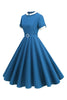 Load image into Gallery viewer, Blue Round Neck A-Line Midi 1950s Dress