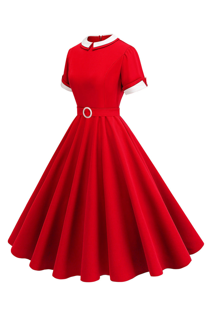 Load image into Gallery viewer, Blue Round Neck A-Line Midi 1950s Dress