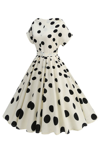 Black Rose Printed A-Line Boat Neck Midi 1950s Dress