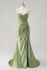 Load image into Gallery viewer, Mermaid Army Green Corset Lace Up Back Long Prom Dress with Slit