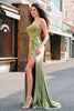 Load image into Gallery viewer, Mermaid Army Green Corset Lace Up Back Long Prom Dress with Slit