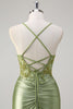 Load image into Gallery viewer, Sparkly Army Green Mermaid Corset Long Prom Dress with Slit