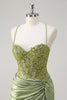 Load image into Gallery viewer, Sparkly Army Green Mermaid Corset Long Prom Dress with Slit