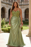 Army Green Mermaid Corset Long Plus Size Prom Dress with Slit