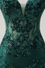 Load image into Gallery viewer, Sparkly Dark Green Mermaid Spaghetti Straps Corset Sequined Embroidery Tulle Long Prom Dress