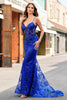 Load image into Gallery viewer, Sparkly Mermaid Royal Blue Spaghetti Straps Corset Sequin Long Prom Dress with Embroidery