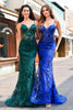 Load image into Gallery viewer, Sparkly Mermaid Royal Blue Spaghetti Straps Corset Sequin Long Prom Dress with Embroidery