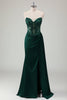 Load image into Gallery viewer, Sparkly Dark Green Mermaid Sweetheart Corset Long Prom Dress with Slit