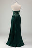 Load image into Gallery viewer, Sparkly Dark Green Mermaid Sweetheart Corset Long Prom Dress with Slit