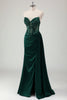 Load image into Gallery viewer, Sparkly Dark Green Mermaid Sweetheart Corset Long Prom Dress with Slit