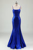 Load image into Gallery viewer, Royal Blue Mermaid Spaghetti Straps Corset Satin Long Prom Dress with Slit