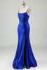 Load image into Gallery viewer, Royal Blue Mermaid Spaghetti Straps Corset Satin Long Prom Dress with Slit