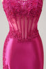 Load image into Gallery viewer, Fuchsia Mermaid Strapless Corset Appliques Long Prom Dress with Slit