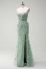 Load image into Gallery viewer, Sage Mermaid Sweetheart Floral Appliqued Long Prom Dress with Slit