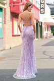 Lilac Spaghetti Straps Mermaid Corset Sequin Prom Dress