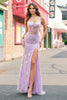 Load image into Gallery viewer, Lilac Mermaid Spaghetti Straps Corset Sequin Prom Dress with Slit